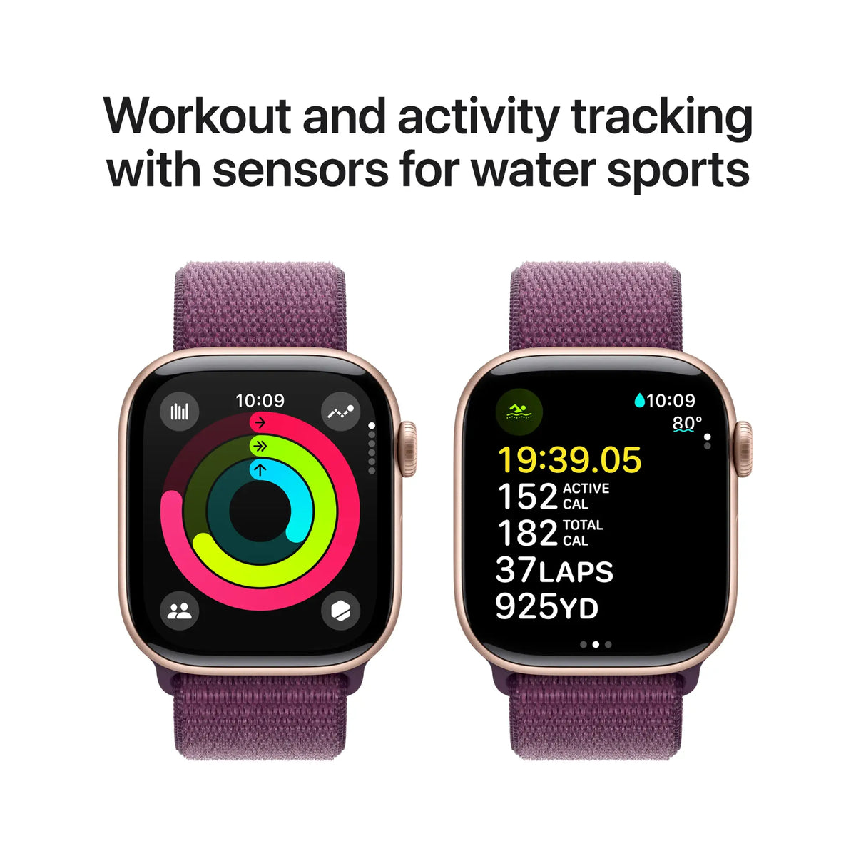 Apple Watch Series 10 (GPS) 42mm Rose Gold Aluminum Case w/ Plum Sport Loop - Image 3