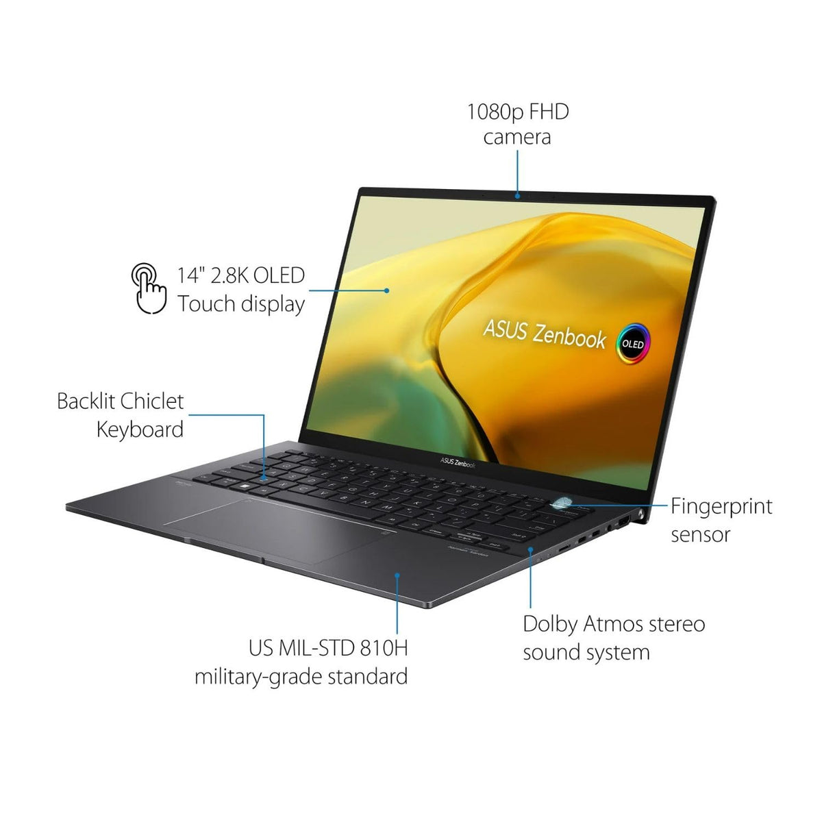 Asus Zenbook - 14" OLED WQXGA+ Touch - Ryzen 5 7530U - 8GB RAM - 256GB SSD - UM3402Y - Image 3