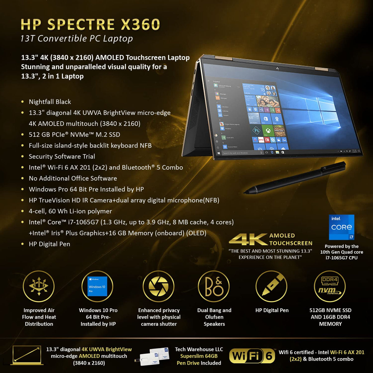 HP Spectre x360 - 2-in-1 UHD Touch - i7-1065G7 - 16GB RAM - 512GB SSD - Blue - Image 2