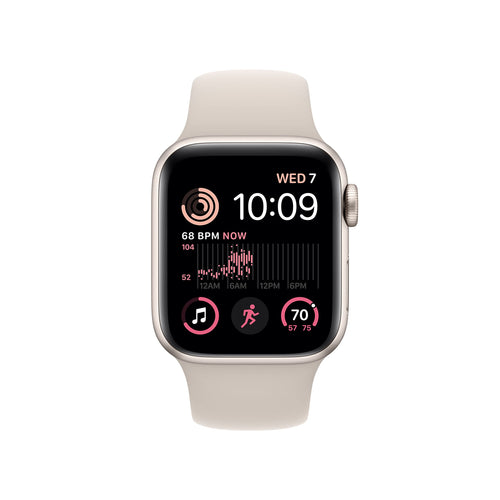 Apple Watch SE 2nd Generation (GPS) 40mm Aluminum Case with Starlight Sport Band - M/L - Starlight - Image 2
