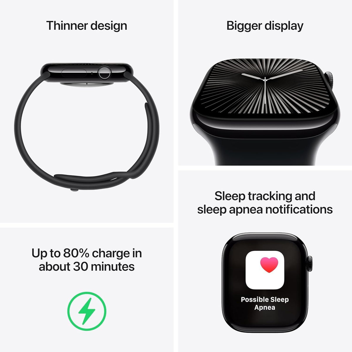 Apple Watch Series 10 (GPS+Cellular) 42mm Slate Titanium Case w/ Black Sport Band - S/M - Image 3