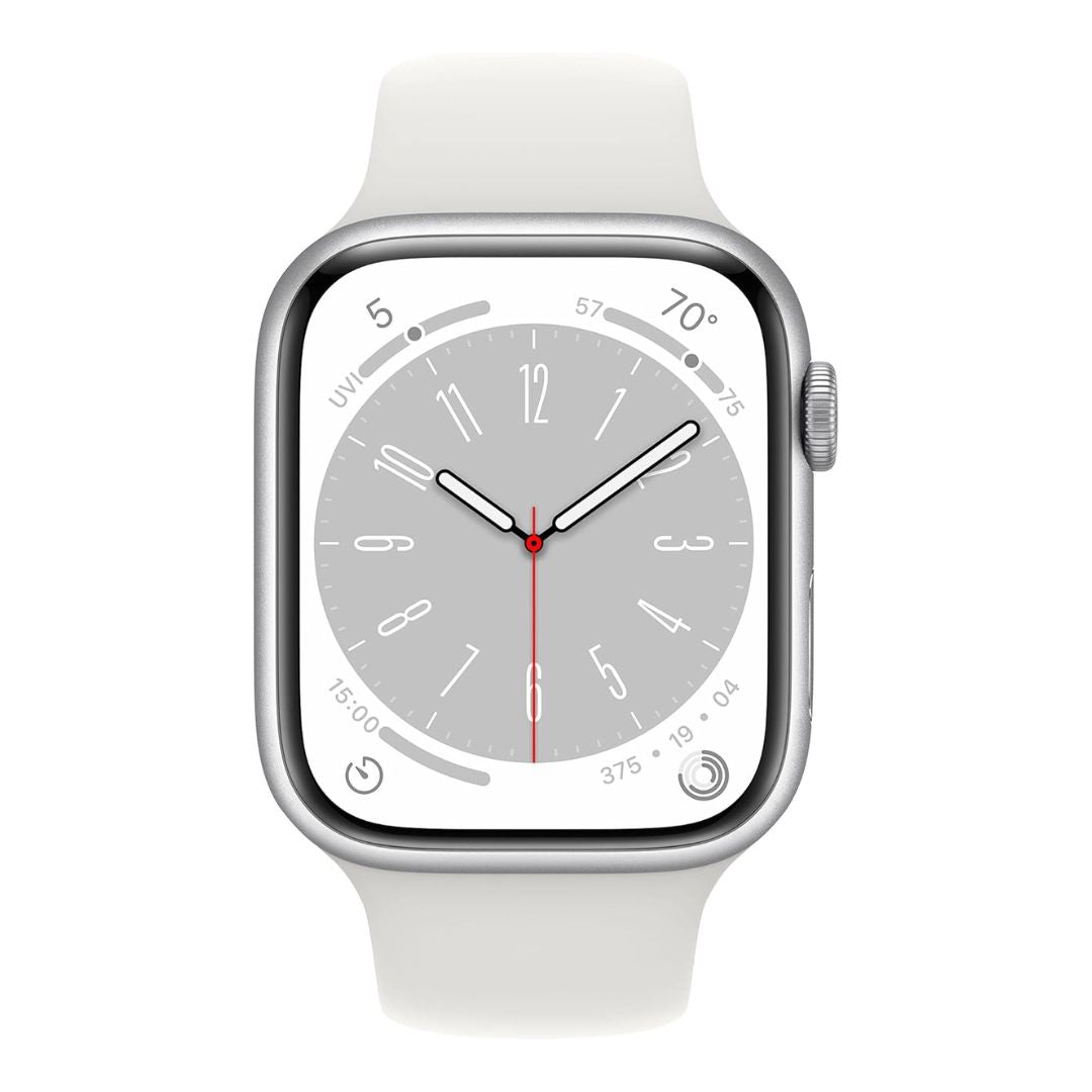 Apple Watch Series 8 (GPS + Cellular, 45MM) - Silver Aluminum Case with M/L White Sport Band - MP4W3LL/A - Image 2