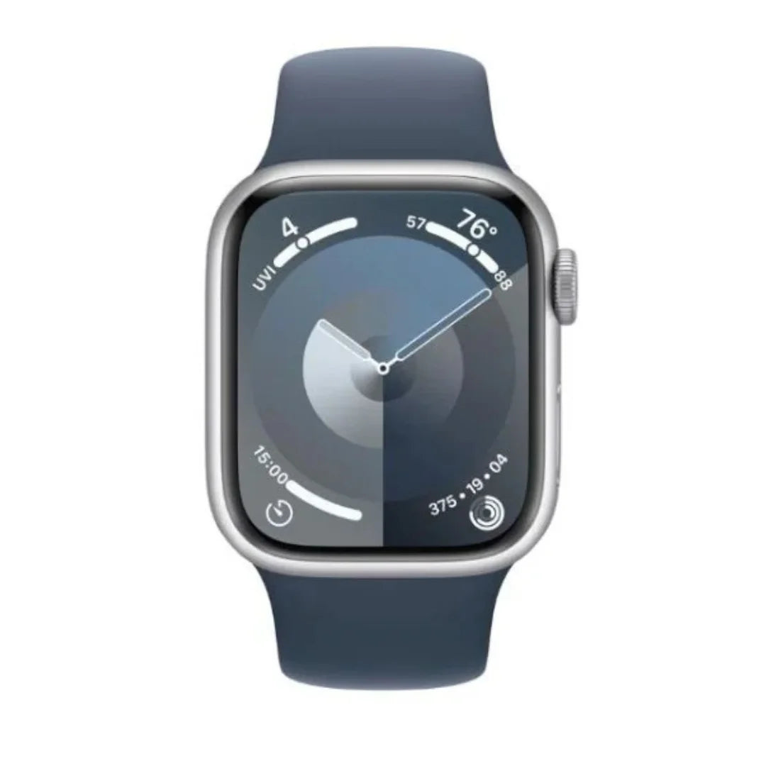 Apple Watch Series 9 GPS 41mm Aluminum Case with Storm Blue Sport Band (Small/Medium) - Silver - MR903LW/A - Image 2