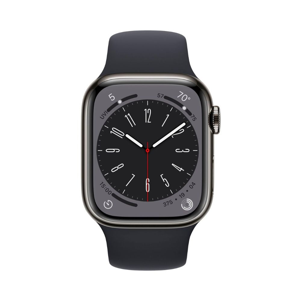 Apple Watch Series 8 (GPS+Cell) 41mm Graphite Stainless Steel Case w/ Midnight Sport Band - S/M - MNVG3LL/A - Image 2