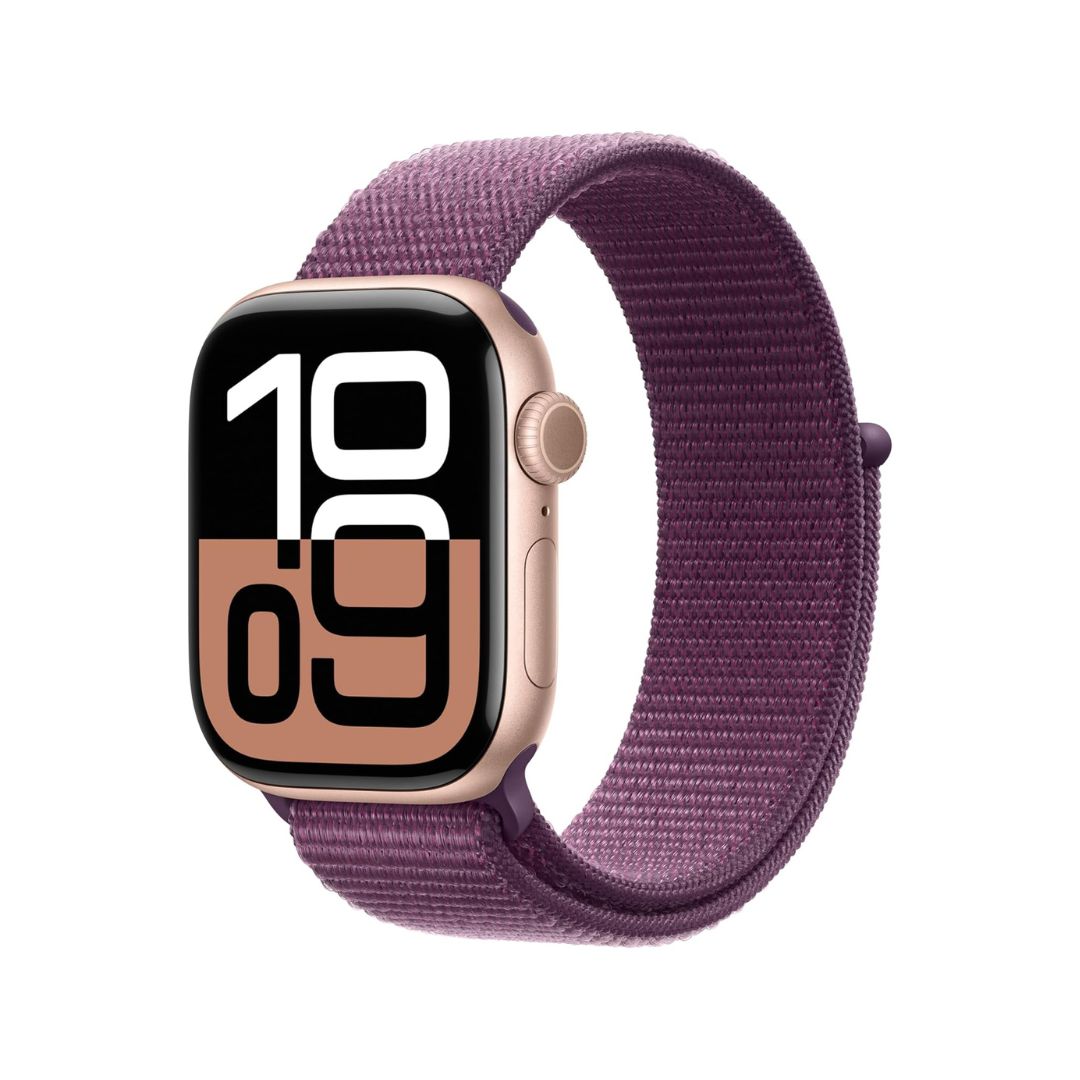 Apple Watch Series 10 (GPS+Cellular) 42mm Rose Gold Aluminum Case with Plum Sport Loop Band - MWXC3LW/A - Image 2