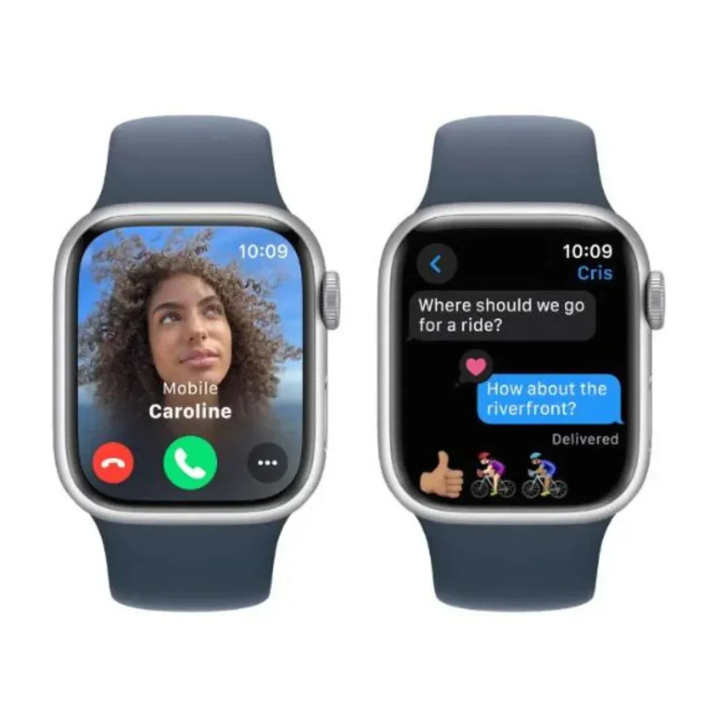 Apple Watch Series 9 GPS 41mm Aluminum Case with Storm Blue Sport Band (Small/Medium) - Silver - MR903LW/A - Image 3