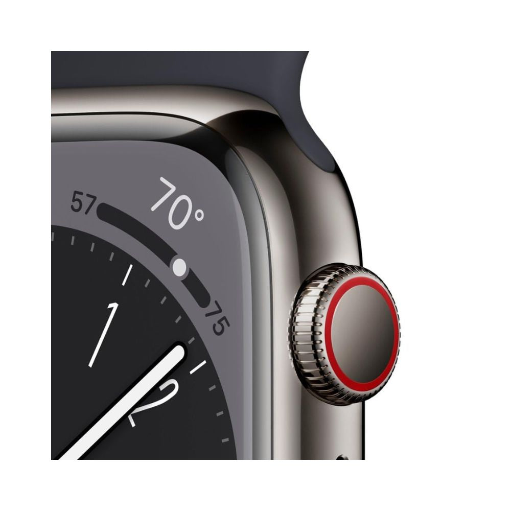 Apple Watch Series 8 (GPS+Cell) 41mm Graphite Stainless Steel Case w/ Midnight Sport Band - S/M - MNVG3LL/A - Image 3