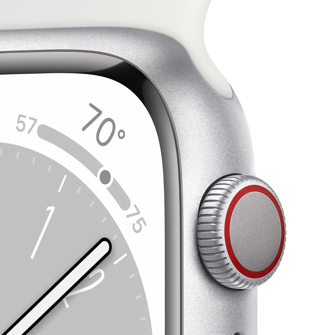 Apple Watch Series 8 (GPS + Cellular, 45MM) - Silver Aluminum Case with M/L White Sport Band - MP4W3LL/A - Image 3