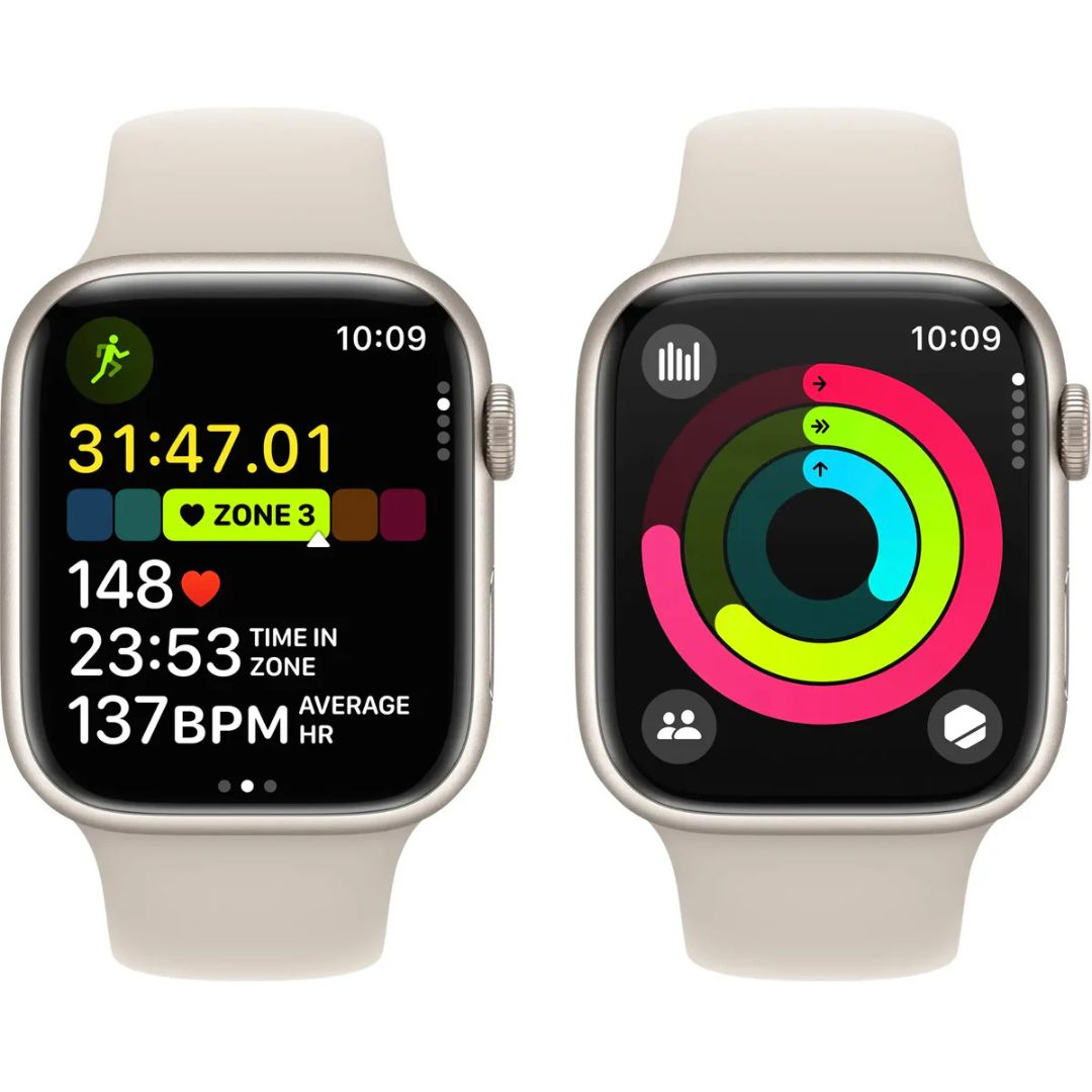 Apple Watch Series 9 (GPS+Cell) 45mm Aluminum Case - Starlight Sport Band (M/L) - Starlight - Image 5