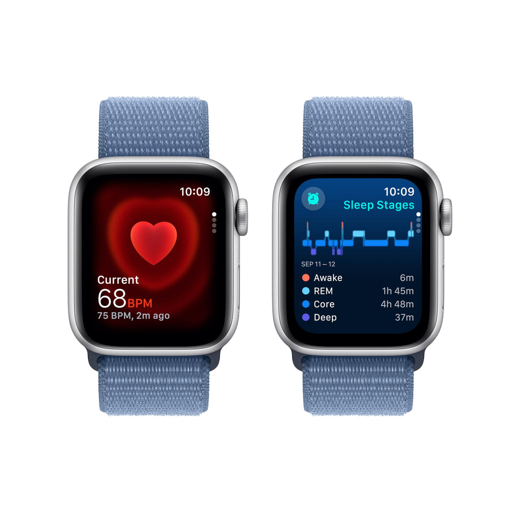 Apple Watch SE 2nd Generation (GPS + Cellular) 40mm Silver Aluminum Case with Winter Blue Sport Loop - MRGP3LL/A - Image 4