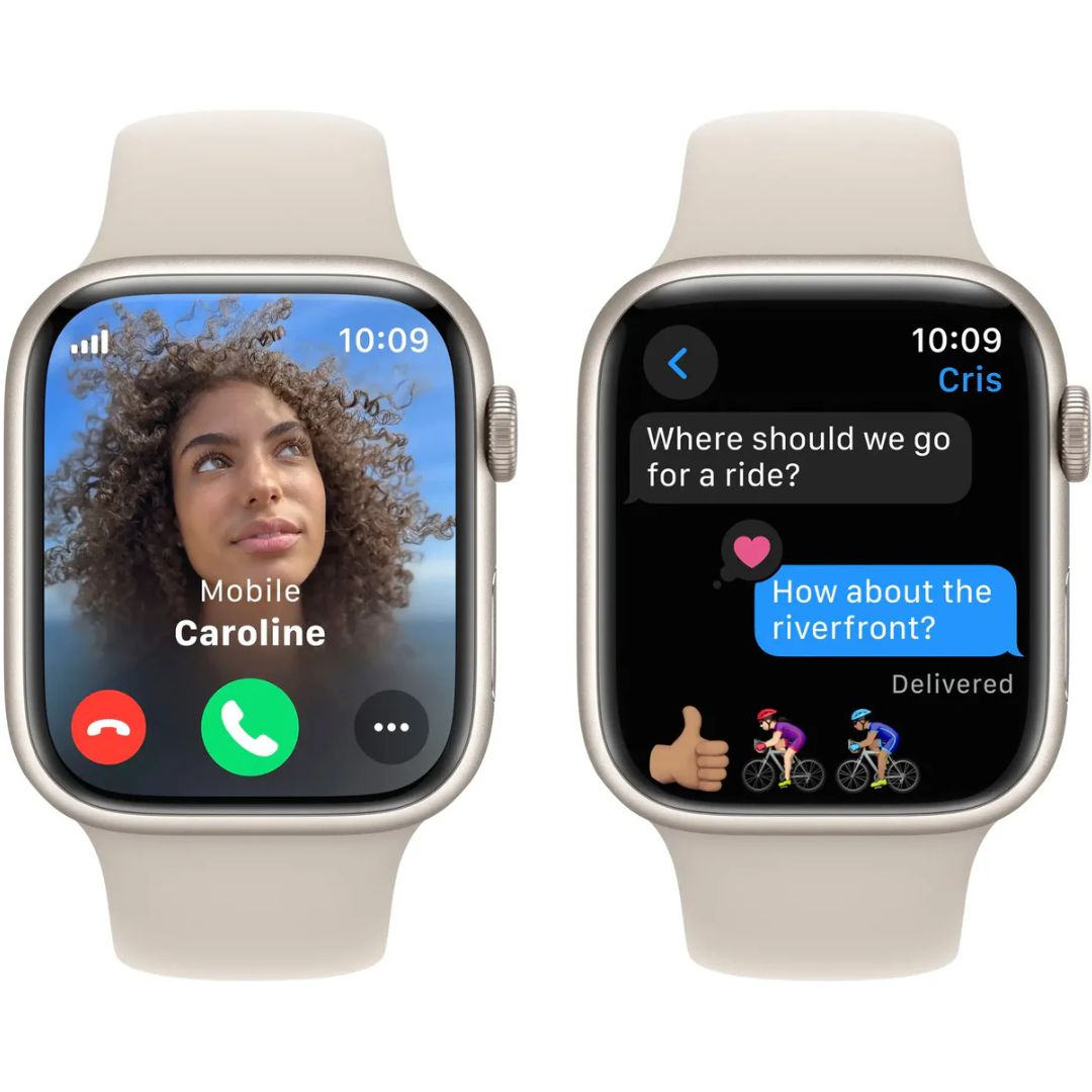 Apple Watch Series 9 (GPS+Cell) 45mm Aluminum Case - Starlight Sport Band (M/L) - Starlight - Image 4