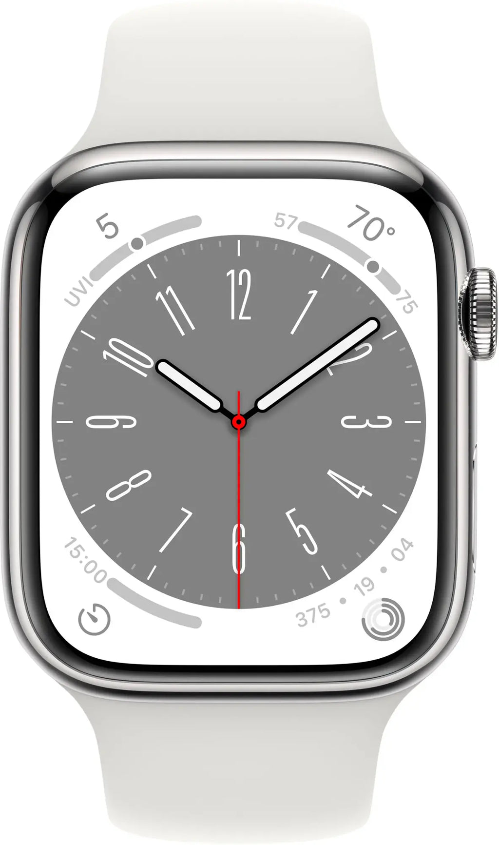 Apple Watch Series 8 (GPS + Cell) 45MM - Silver Stainless Steel Case w/ White Sport Band S/M - MNVV3LL/A - Image 2