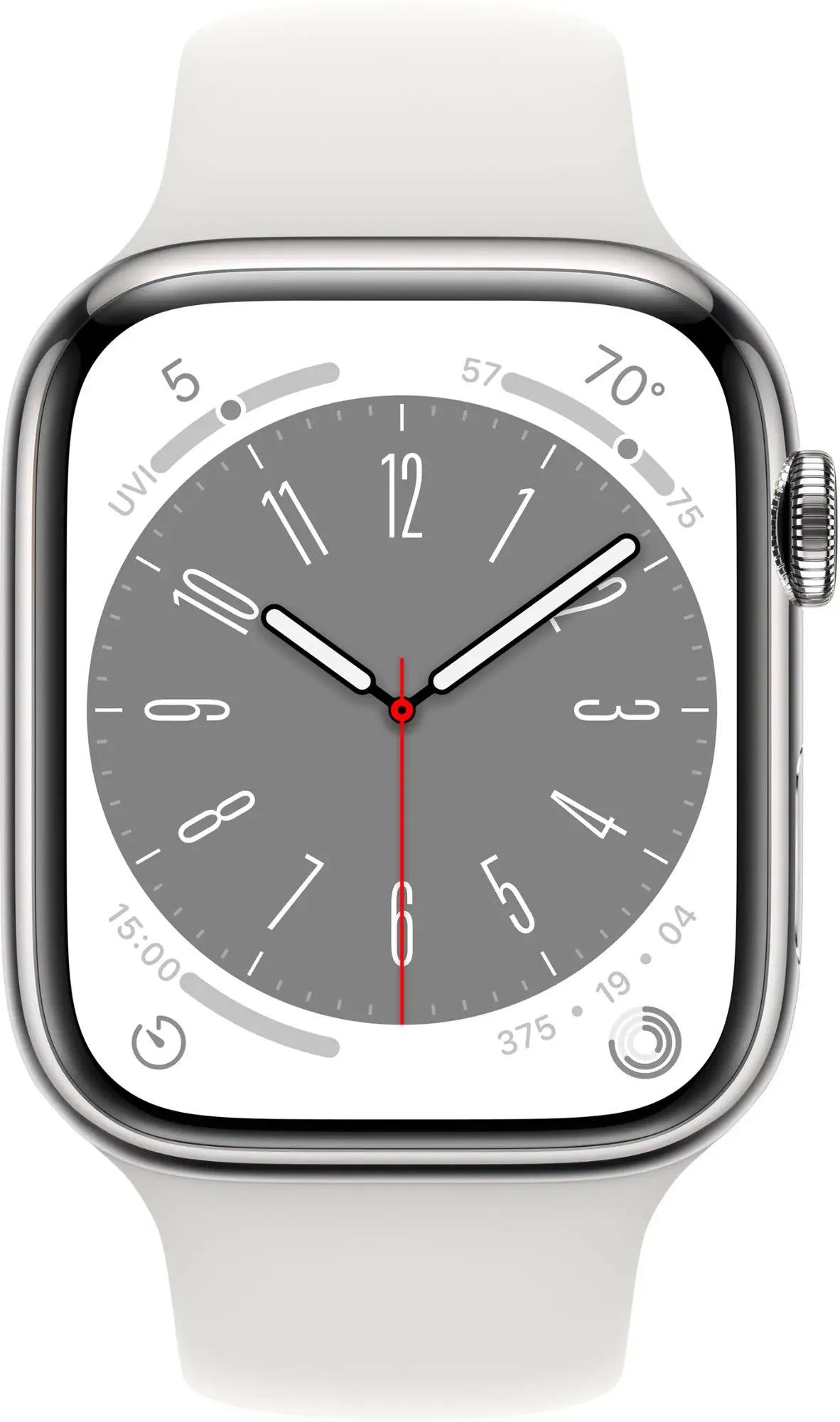 Apple Watch Series 8 (GPS + Cell) 45MM - Silver Stainless Steel Case w/ White Sport Band S/M - MNVV3LL/A - Image 2