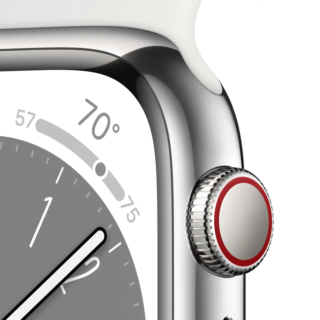 Apple Watch Series 8 (GPS + Cell) 45MM - Silver Stainless Steel Case w/ White Sport Band S/M - MNVV3LL/A - Image 3