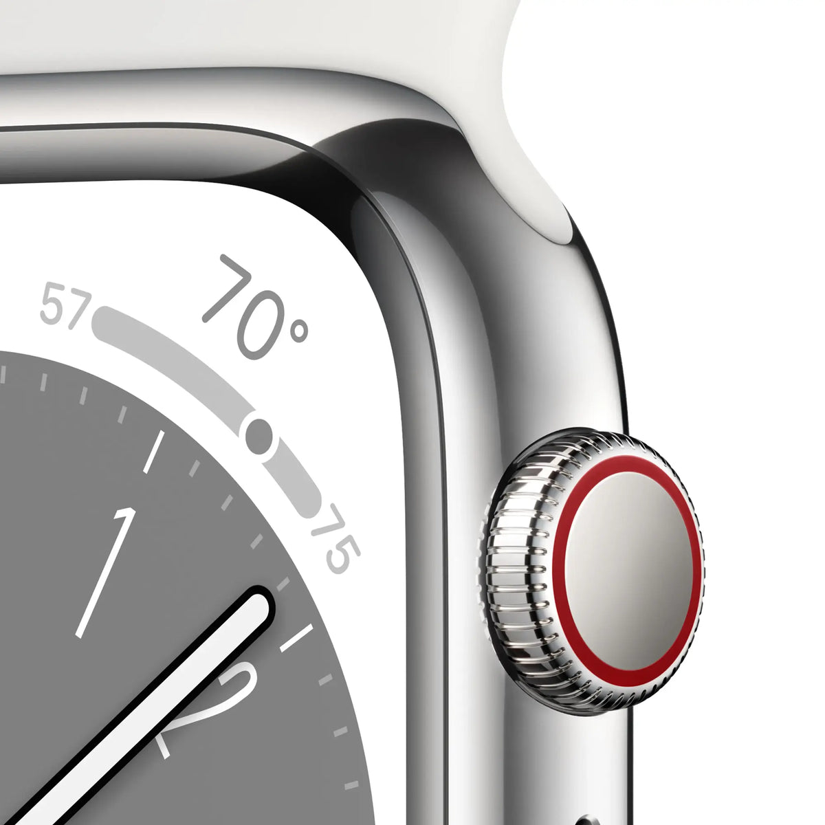 Apple Watch Series 8 (GPS + Cell) 45MM - Silver Stainless Steel Case w/ White Sport Band S/M - MNVV3LL/A - Image 3