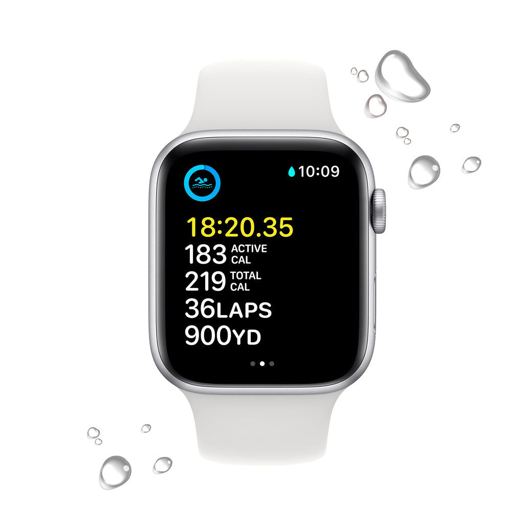Apple Watch SE 2nd Gen (GPS) 44mm Aluminum Case with White Sport Band - S/M - Silver - Image 4