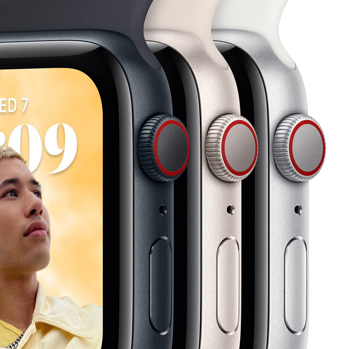 Apple Watch SE 2nd Generation (GPS + Cellular) 44mm Starlight Aluminum Case with Starlight Sport Band - S/M - Image 3