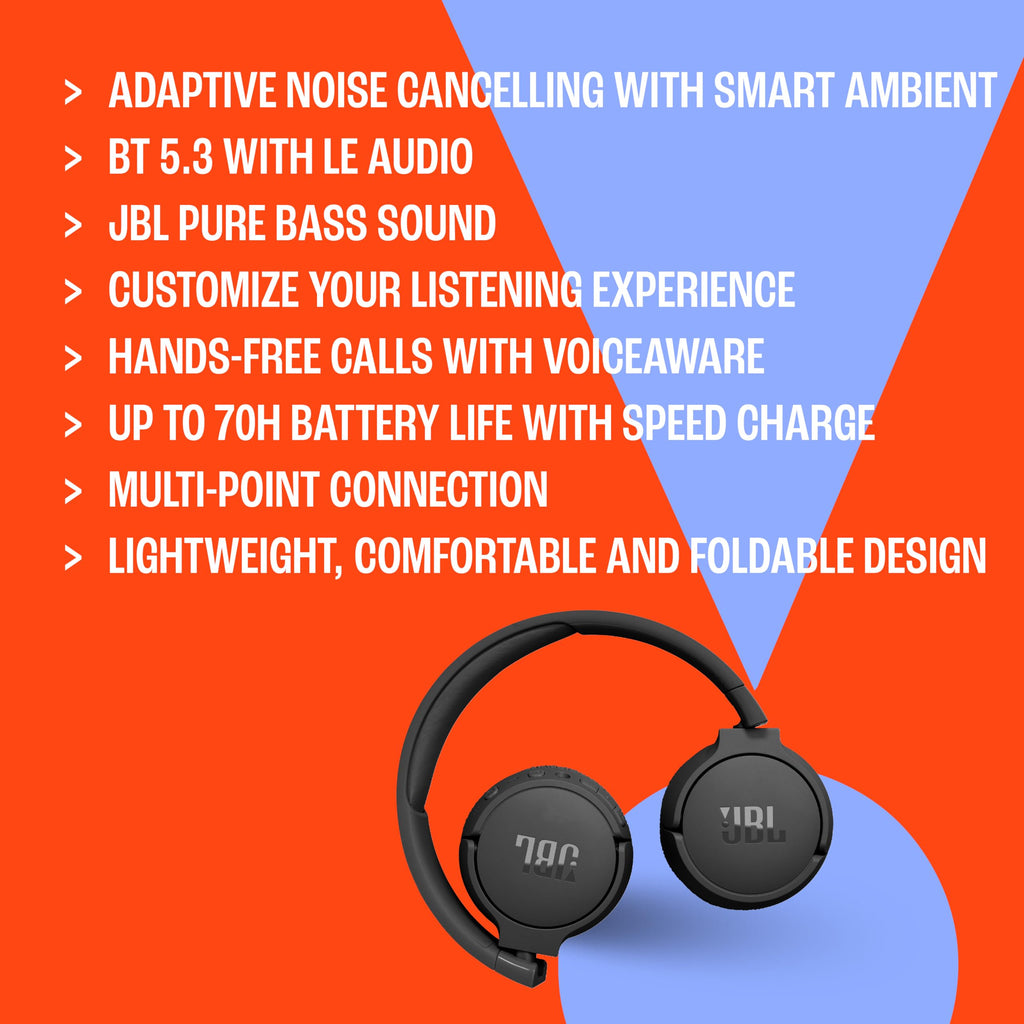 JBL Tune 670NC Adaptive Noise Cancelling Wireless On-Ear Headphones - Black - JBLT670NCBLKAM - Image 6