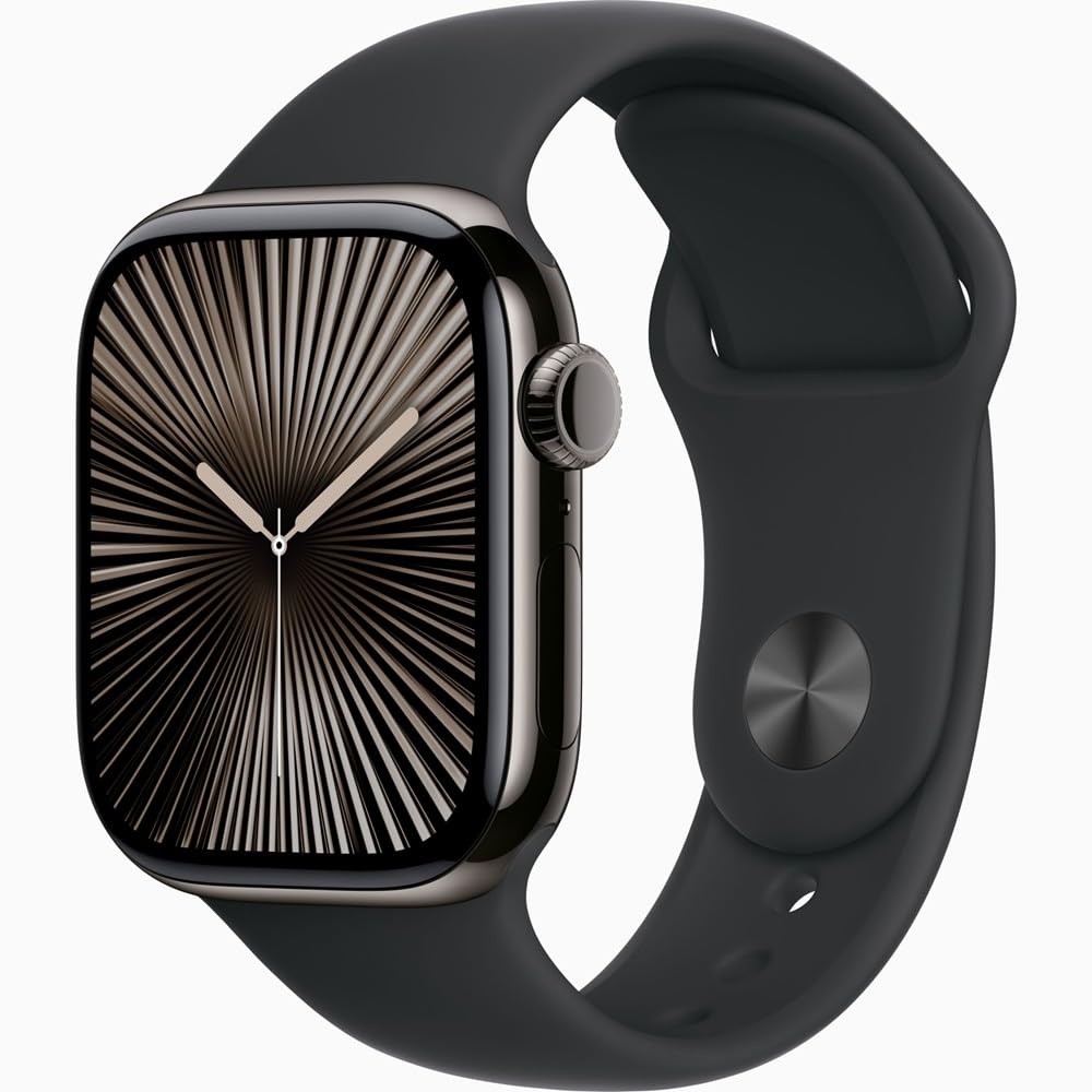 Apple Watch Series 10 (GPS+Cellular) 42mm Slate Titanium Case w/ Black Sport Band - S/M
