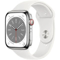 Apple Watch Series 8 (GPS + Cell) 45MM - Silver Stainless Steel Case w/ White Sport Band S/M - MNVV3LL/A