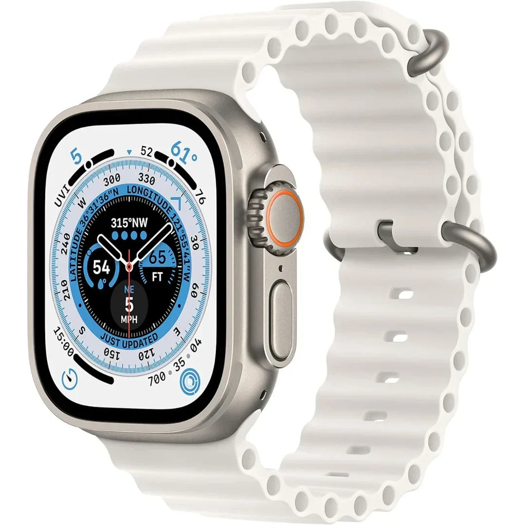 Apple Watch Ultra (GPS + Cellular) 49mm Titanium Case with White Ocean Band – MNH83LL/A