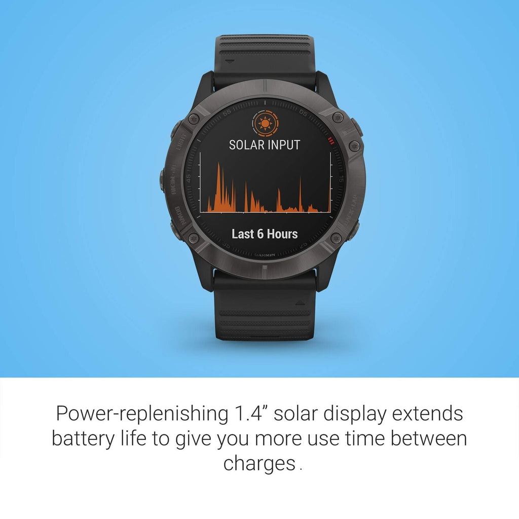Garmin fenix 6X Pro Solar Titanium Carbon Gray DLC w/ Black Band - 010-02157-20 - Image 2