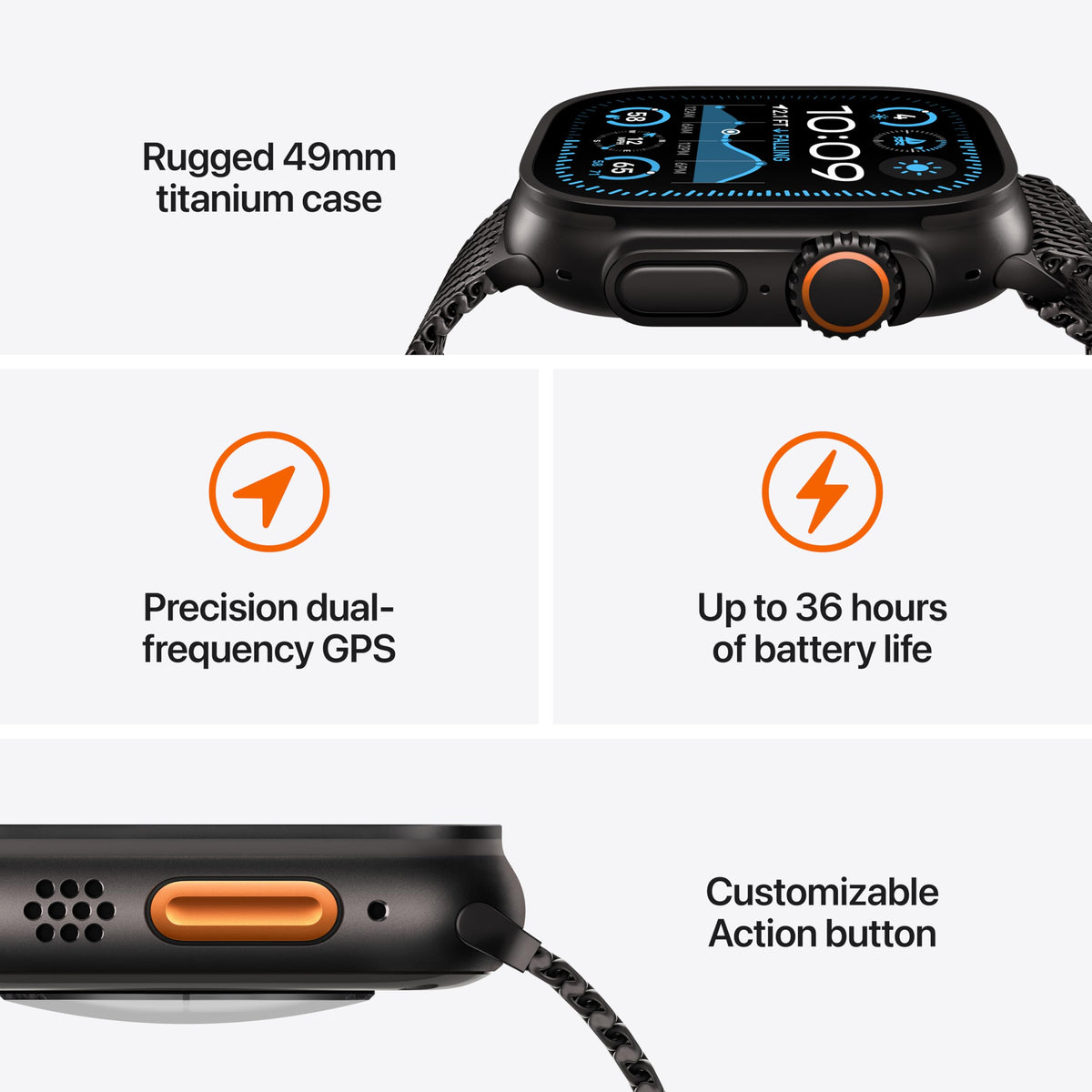 Apple Watch Ultra 2 (GPS + Cellular) 49mm Titanium Case with Black Trail Loop - M/L - Black - Image 3
