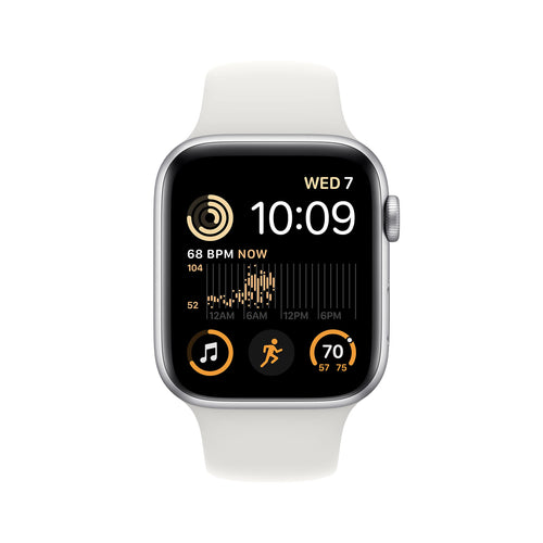 Apple Watch SE 2nd Gen (GPS) 44mm Aluminum Case with White Sport Band - S/M - Silver - Image 2