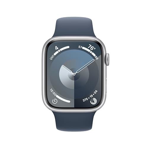 Apple Watch Series 9 45mm GPS - Silver Aluminum Case with Storm Blue Sport Band - M/L - MR9E3LW/A - Image 2