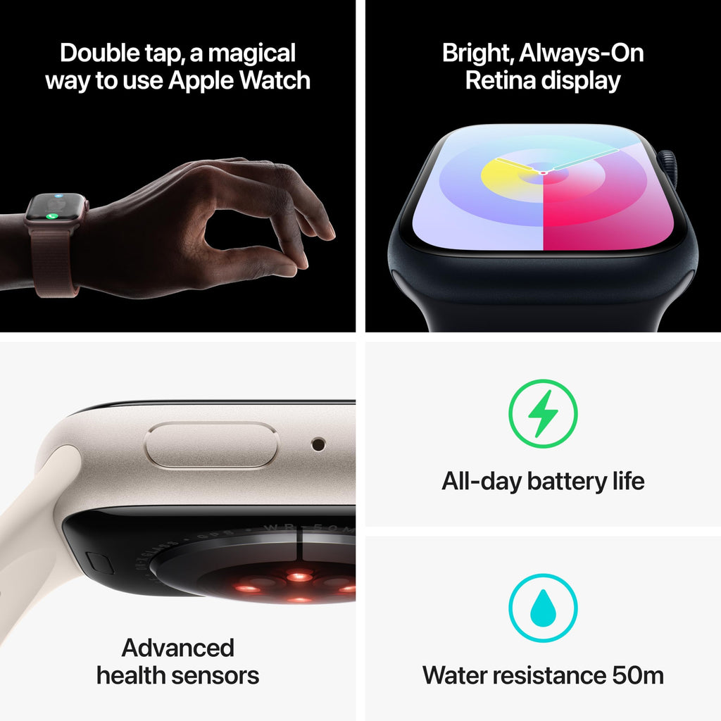 Apple Watch Series 9 GPS 41mm Midnight Aluminum Case with Midnight Sport Band - M/L - MR8X3LW/A - Image 5