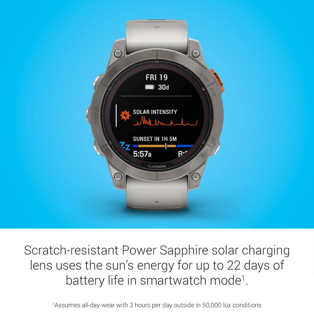 Garmin - fenix 7 Pro Sapphire Solar GPS Smartwatch 47 mm Fiber-reinforced polymer - Fog Gray/Ember Orange/Titanium - Image 3