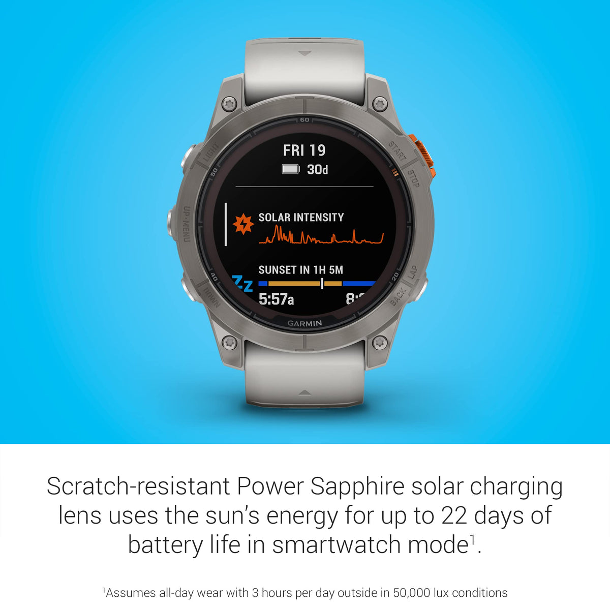 Garmin - fenix 7 Pro Sapphire Solar GPS Smartwatch 47 mm Fiber-reinforced polymer - Fog Gray/Ember Orange/Titanium - Image 3